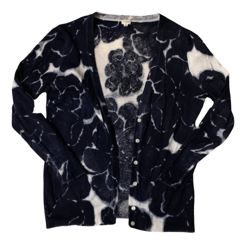 J. CREW Blue Floral Button Up Cardigan Size Small Good Condition